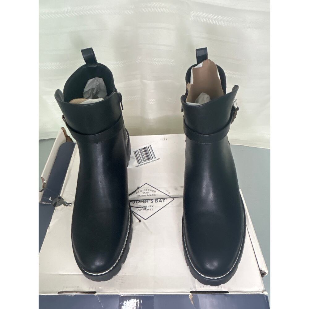 St. John's Bay Daymarc Leather Block Heel Ankle Booties Black Womens Size 9.5M - Picture 7 of 14